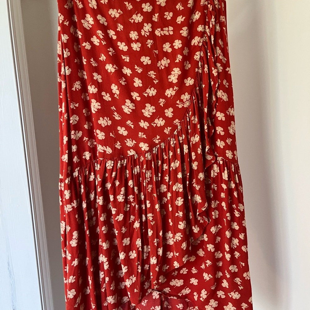 Madewell Red Floral A-Line Skirt